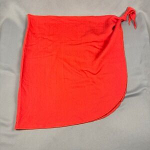 Red Sarong Wrap Swim Cover Up Medium Textured Viscose Blend Side Tie Beach Wear